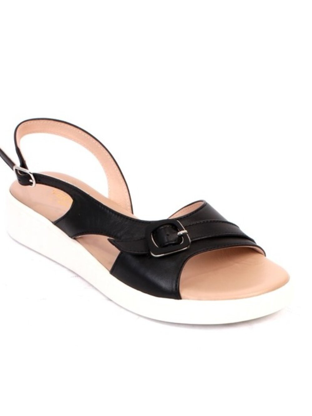 Vernissage 63023a Black Leather Wedge Platform Slides Sandals